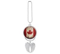 Retro Canada Flag Car Hanging Pendant, Zinc Alloy Rearview Mirror Charms - Relieve Visual Fatigue, Vintage Keychain Pendant, Lucky Car Interior Hanging Decoration, Silver-Style