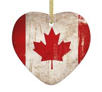Retro Canada Flag Christmas Ornaments Heart Shape Ceramic Ornament Christmas Tree Hanging Ornaments Personalized Christmas Decorations for Home