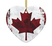 (Retro Canada Flag) Christmas Tree Ceramic Hanging Heart Bauble Ornaments Festive Xmas Pendant Decorations For Party Home Decor