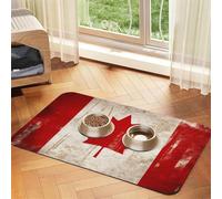 Retro Canada Flag Dog Food Mats for Floors, 16x24 Inch Non-Slip Super Absorbent Pet Food Mat, Dishwasher Dog Mat for Food and Water, Cute Rubber Quick Dry Pet Feeding Mat for Dogs Puppy Cats