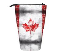 Retro Canada Flag Expandable Stand Pencil Pouch, Multi-Design Oxford Fabric, Adjustable Height, Multi-Use Cosmetic Bag
