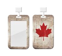 Retro Canada Flag Id Badge Holder Waterproof Plastic Id Card Holder with Lanyard Work Badge Sleeve Name Protector Cover for TeacherWork Office Gifts