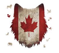 Retro Canada Flag Jigsaw Puzzle 175PCS Wolf Head Design Puzzle Wooden Jigsaw Puzzles for Adults Families