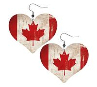Retro Canada Flag Leather Earrings for Women Heart Dangle Earrings Lightweight Drop Earring Jewelry Gift