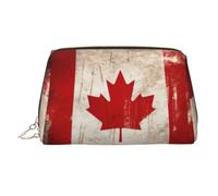 Retro Canada Flag Leather Makeup Bag Waterproof Cosmetic Bag Organizer Small Make Up Zipper Pouch Portable Travel Toiletry Bag for Women Girls