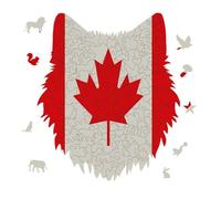 Retro Canada Flag Pattern Jigsaw Puzzle 175PCS Wolf Head Design Puzzle Wooden Jigsaw Puzzles for Adults Families