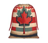 Retro Canada Flag Pattern Print Drawstring Gift Bag, Xmas Wrapping Bags For Presents With Birthday Holiday Party