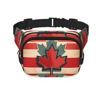 Retro Canada Flag Pattern Print Waist Pack Square Waist Bag Workout Hiking Running Travel Gym Pretty Zipper Fashion