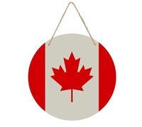 Retro Canada Flag Pattern Round Wall Decor Painting Welcome Wood Hanging Sign Decoration Wooden Circle Sign Door Hanger Hanging Decorative Wood Plaque for Home Front Door Porch Office