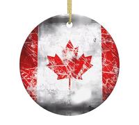 Retro Canada Flag Patterned Ceramic Ornaments, Round Pendants, can be Hung on Christmas Trees or Doors and Windows.