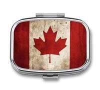 Retro Canada Flag Pill Box Elegant Metal Pill Case with 2 Compartments, Slim Portable Medicine Organizer for Purse, Pocket, Travel