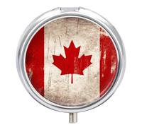 Retro Canada Flag Pill Box Round Portable Small Pill Case Waterproof Travel Pill Box Organizer for Pocket Purse and Daily Convenience