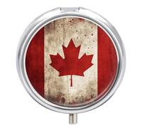 Retro Canada Flag Pill Box Travel Pill Organizer 3-Compartment with Mirror Design Portable Round Medicine Case for Vitamins, Jewelry & Essentials Durable Pocket Pillcase for Purse, Camping