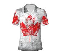Retro Canada Flag Print Mens Quick Dry Collared Polo Shirt, Short Sleeve Golf T-Shirt for Athletic and Casual, Black, XL