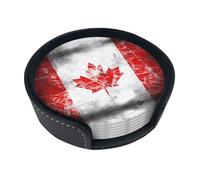 Retro Canada Flag Printed Coaster Set - 6-Piece Set - Waterproof and Scalding-Resistant, Suitable for Home and Office Use