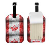 Retro Canada Flag Printed Leather Luggage Tag, Durable Baggage Identifier, Soft PU ID Label, for Business Travel