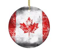 Retro Canada Flag Printed Round Ceramic Pendant, Christmas Tree Ornament, Suitable for Souvenirs and Holiday Decorations.
