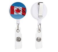 Retro Canada Flag Retractable Badge Reel - Personalized ID Name Badge Holder with Lanyard Cute Badges Reel Holder Round Nurse Doctor Name Tag Badges Clip for Work