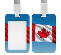 Retro Canada Flag Retractable ID Badge Holder with Lanyard - Vertical Badge Reel,Keychain Clip,Name Tag Id Card Holder Protector for Nurse Officer Teacher Security Staff Women Men