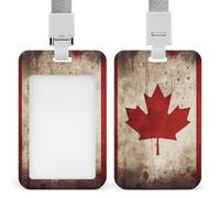 Retro Canada Flag Retractable ID Badge Holder with Lanyard Vertical Badge Reel Keychain Clip Name Tag Id Card Holder Protector for Nurse Officer Teacher Security Staff Women Men