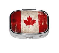 Retro Canada Flag Round Square Pill Case Liver Oil Storage Box and 2 Times a Day