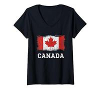 Retro Canada Flag Shirt Vintage Canadian Grunge Maple Leaf V-Neck T-Shirt