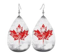 Retro Canada Flag Women's Teardrop Leather Earrings, Hook 925 Silver Plated, Holiday Accessories