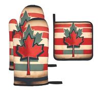 Retro Canadian Flag Print Oven Gloves and Pot Holders Set Restaurant Kitchen Microwave Oven Gloves