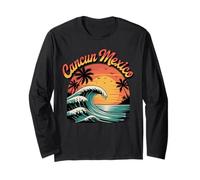 Retro Cancun Mexico Sunset Ocean Wave Travel Long Sleeve T-Shirt