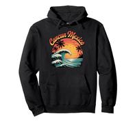 Retro Cancun Mexico Sunset Ocean Wave Travel Pullover Hoodie
