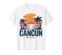 Retro Cancun Mexico Sunset Palm Tree Beach Summer Vacation T-Shirt