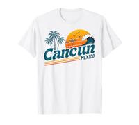 Retro Cancun Mexico Sunset Palm Tree Beach Summer Vacation T-Shirt