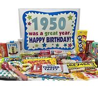 RETRO CANDY YUM ~ 1950 76th Birthday Gift Basket Box of Nostalgic Retro 50s Candy from Childhood for 76 Years Old Man or Woman Born 1950