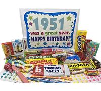 RETRO CANDY YUM ~ 1951 74th Birthday Gift Box of Nostalgic Retro Candy Mix from Childhood for 74 Year Old Man or Woman Born 1951
