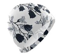 Retro Canterbury Bells Silhouette Black mens swim cap for Unisex Adults Short Hair waterproof large swim cap for women Hair Protection and Drag Reduction gorro para nadar