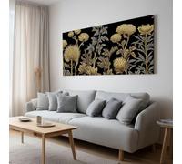 Retro Canvas Wall Art - Countryside Gold-Hued Botanicals Florals Stripes Framed Decoration Prints for Living Room, Dining Room, Bedroom, High Definition Water Resistant Wall Decor 140 x 70 cm