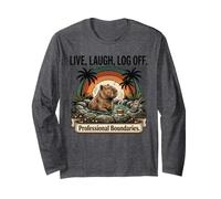 Retro Capybara Hot Spring Relaxation Digital Detox Long Sleeve T-Shirt