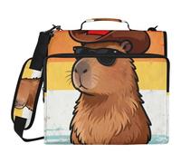 Retro Capybaras Western Cowboy 1.5-Inch 3-Ringing Organizer Binder with Strap Laege Capacity Portable Home Travel Storage Bag for Middle Student