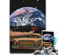 Retro Car Drives Towards Earth in Space Jigsaw Puzzle, 300 Pieces | Adult Jigsaw Puzzle: visual matching for a more organised build on weekends.