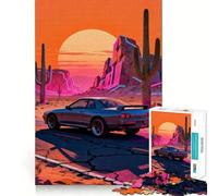 Retro Car in Desert Landscape Jigsaw Puzzles for Adults1000 Pieces Improve Memory Relax Mind Sharp Edge Art Collection Piece (38x52cm)