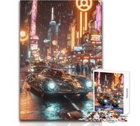 Retro Car in Neon City 1000 Piece Adult Puzzles Interactive Educational Skill Game Great Meaningful Gift Idea Size 38x52cm