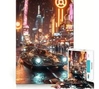 Retro Car in Neon City Jigsaw Puzzles 1000 Piece for Teenagers Strong Logic Toy Mental Relax Clear Edge Stylish Gift (38x52cm)