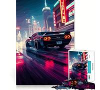 Retro Car in Neon Cityscape 1000 Pieces Jigsaw Puzzles for Adults Memory Gain Calm Mind Design Assembly Creative Gift (38x26cm)