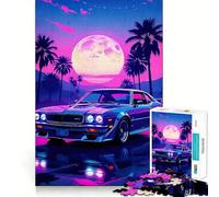 Retro Car Palm Trees Moon Puzzle for Teenagers 1000 Pieces Smart Reason Toy Stress Release Sharp Edge Birthday Gift (50x75cm)
