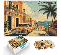 Retro Caribbean Street Scene with Vintage Car Jigsaw Puzzle, 1000 Piece | For relaxed holiday time, this adult jigsaw puzzle with 1000 pieces works well for shared time during the holidays.