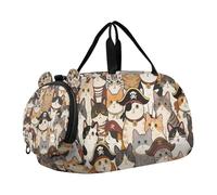 Retro Cartoon Pirates Cat Gym Duffel Bag with Shoes Compartment Multifunctional Kids Overnight Duffel Bag for Boys and Girls