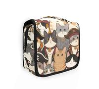 Retro Cartoon Pirates Cat Travel Makeup Bags with Hanging Hook Portable Cosmetic Makeup Bag Cruises