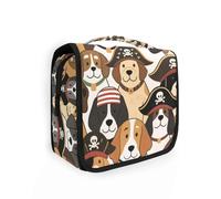 Retro Cartoon Pirates Dog Travel Cosmetic Bags with Hanging Hook Necessities Toiletry Bag Hanging Vacation