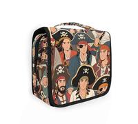 Retro Cartoon Pirates toiletries Travel Bag Women with Hanging Hook Multifunctional kit Bag for Men Camping