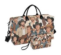 Retro Cartoon Western Cowboy Decorative Carry on Weekender Overnight Bag Gym Bag with Adjustable Strap for Trekking 2 Pcs Set Bolsa de Mano para ropa de